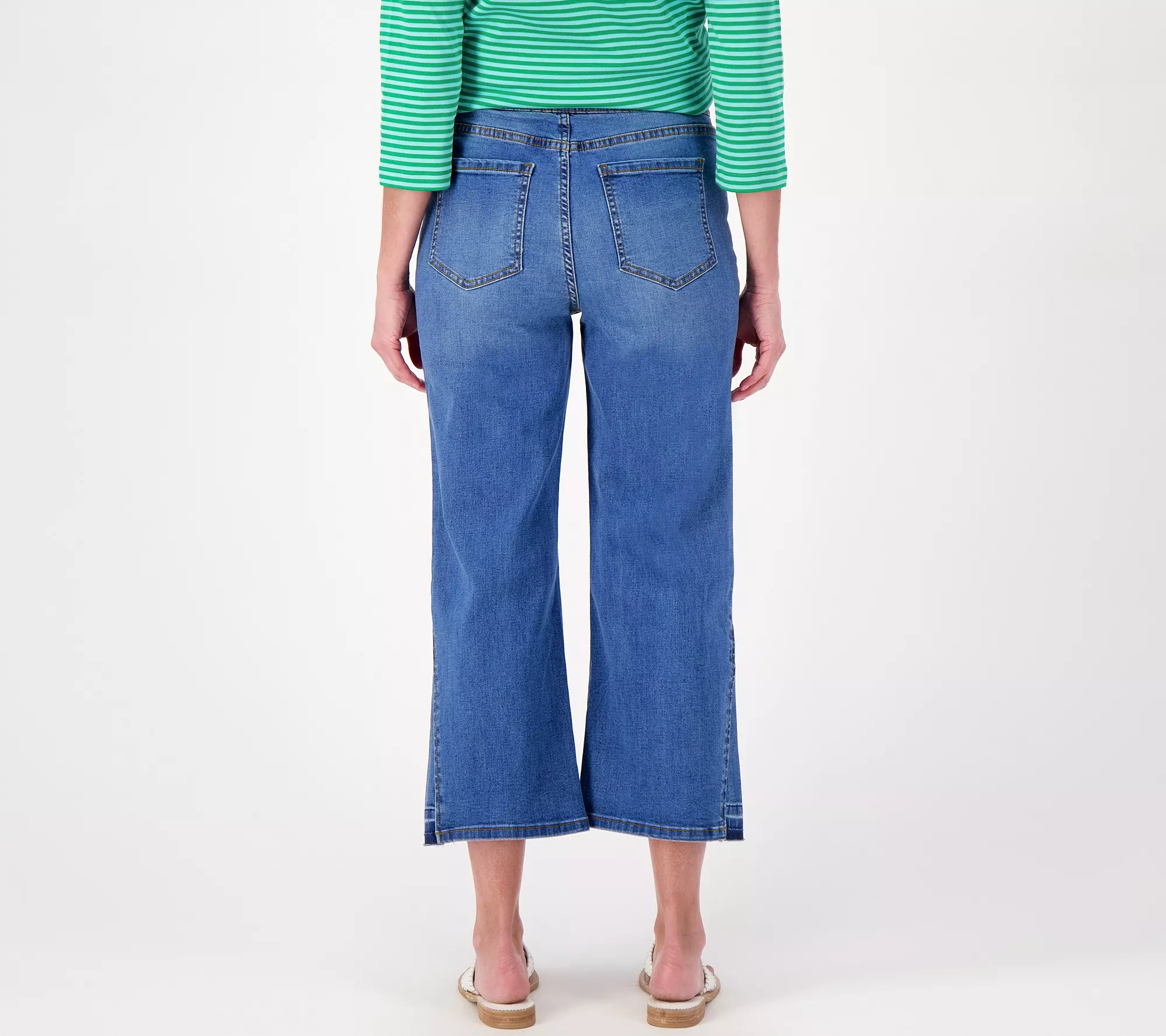 "As Is" Isaac MizrahI Live! Petite Indigo True Denim Crop Wide Leg Jeans