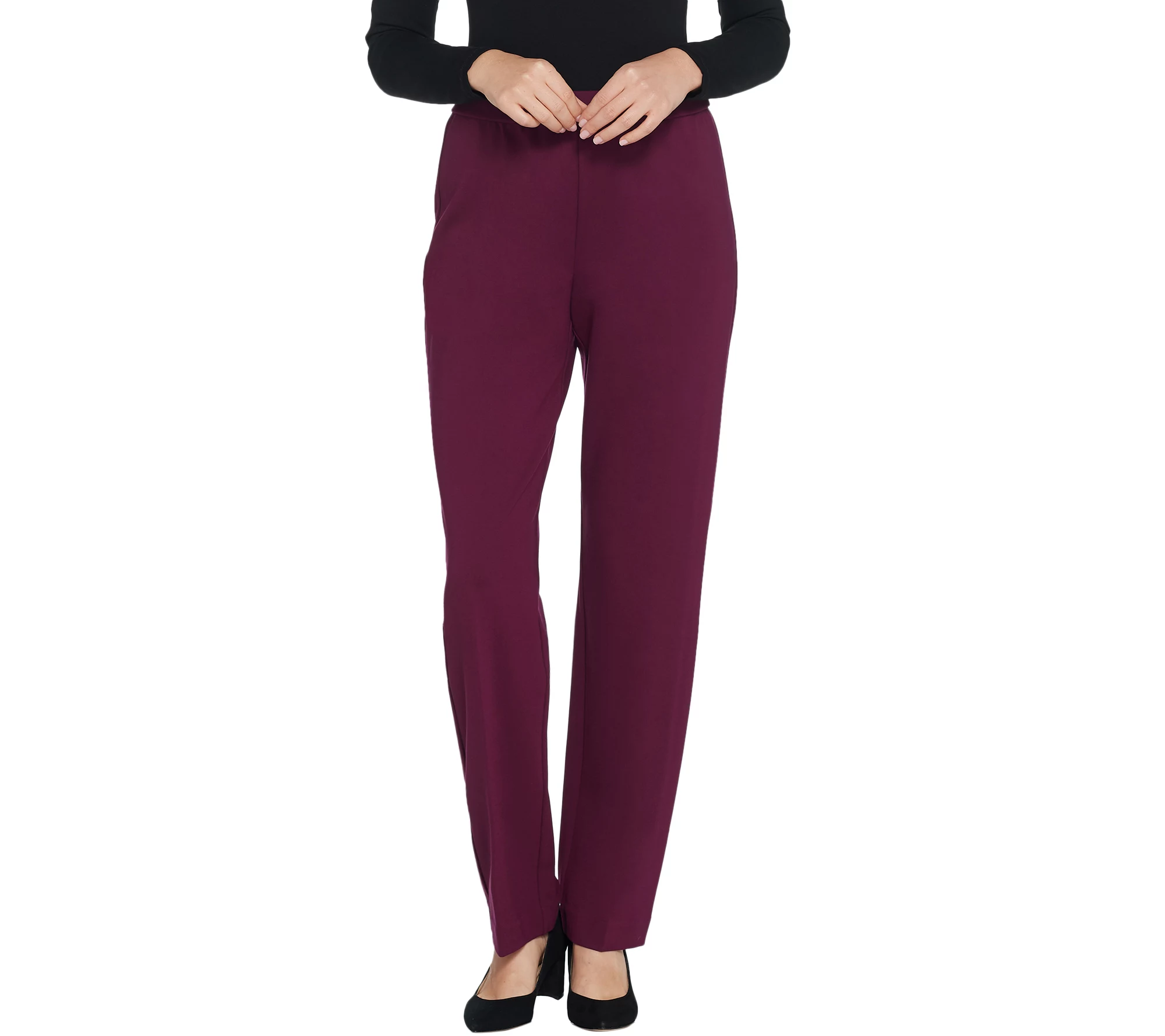 "As Is" Susan Graver Petite Ponte Knit Straight-Leg Pull-On Pants