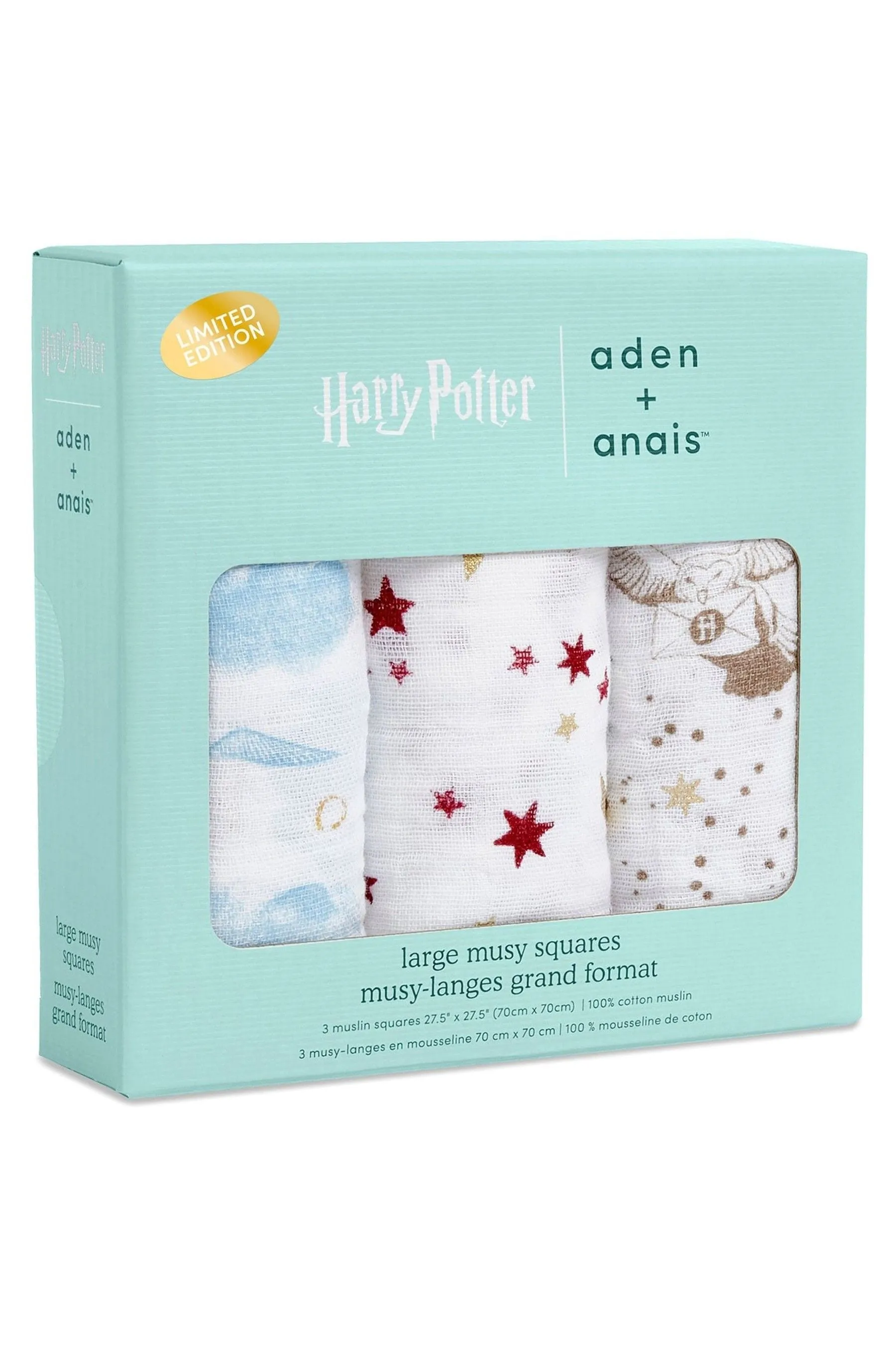 aden + anais Harry Potter iconic Cotton Muslin Squares 3 Pack