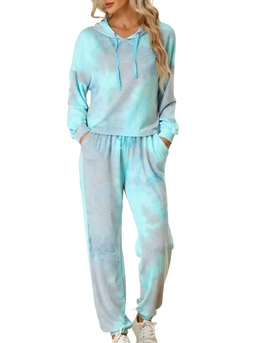 Allegra K - Tie Dye Pullover Hoodie Jogging Tracksuit