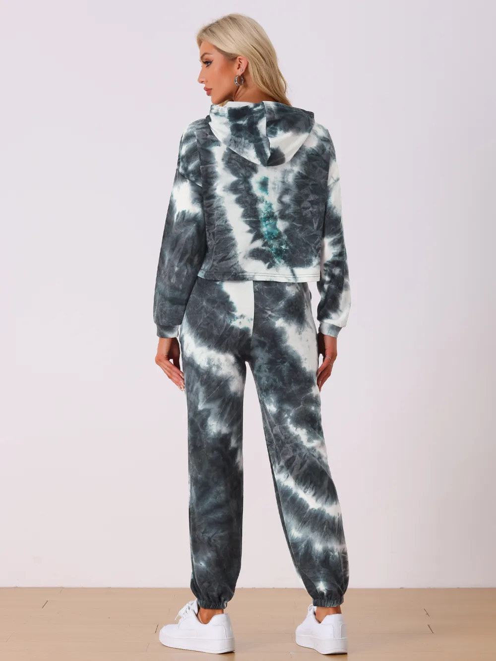 Allegra K - Tie Dye Pullover Hoodie Jogging Tracksuit