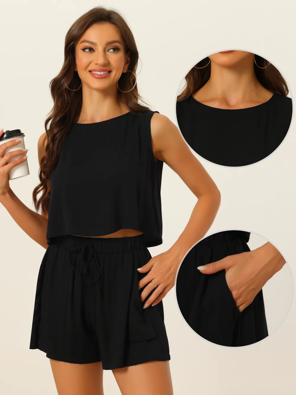 Allegra K- Sleeveless Top and Elastic Waist Shorts Set