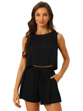 Allegra K- Sleeveless Top and Elastic Waist Shorts Set