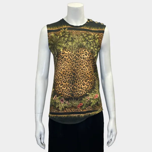 Balmain women's multicoloured animal print cotton sleeveless top