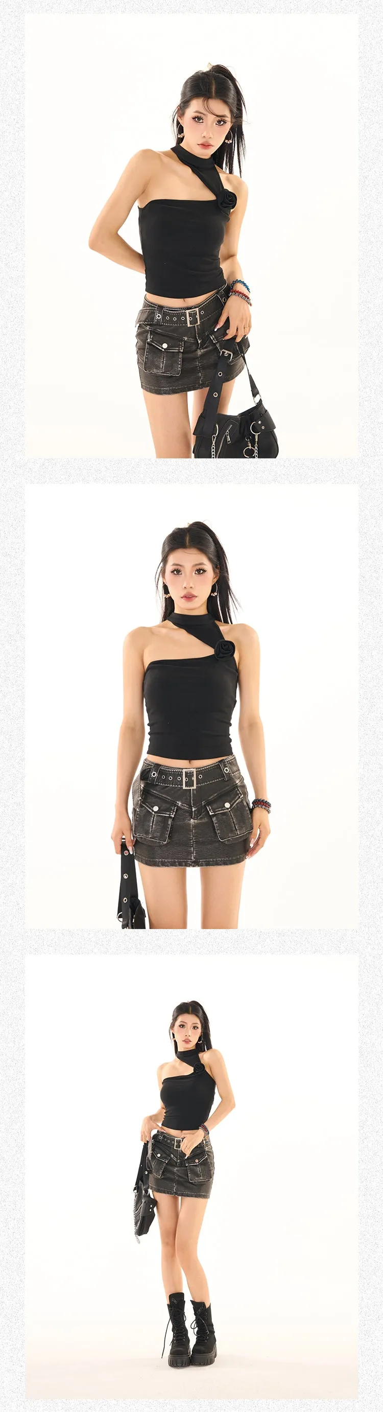 Baria Solid Color Three-Dimensional Cut Out Sleeveless Slim Cropped Top