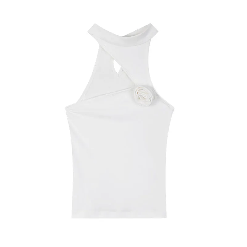 Baria Solid Color Three-Dimensional Cut Out Sleeveless Slim Cropped Top