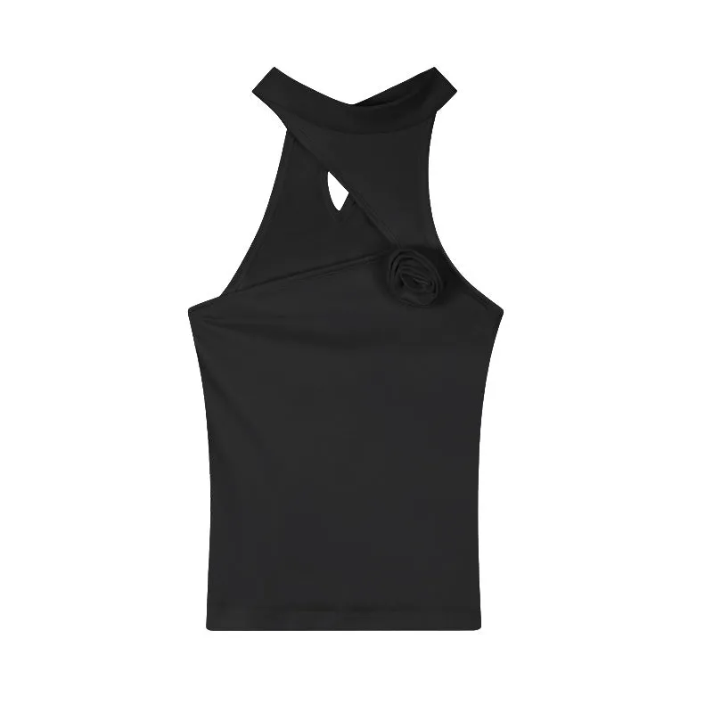 Baria Solid Color Three-Dimensional Cut Out Sleeveless Slim Cropped Top