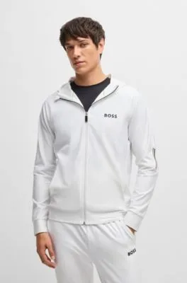 BOSS x MATTEO BERRETTINI Regular-fit zip-up hoodie with signature-stripe artwork