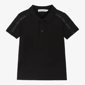 Boys Black Cotton Polo Shirt