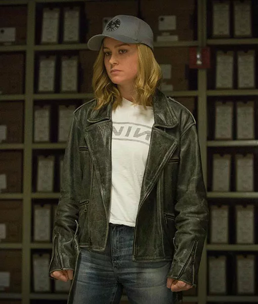 Captain Marvel's Carol Danvers Black Motorcycle Leather Jacket - TLC