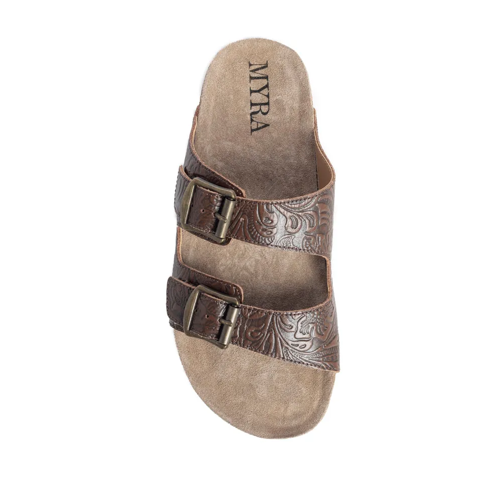 Cedarstone Brown Embossed Leather Sandals