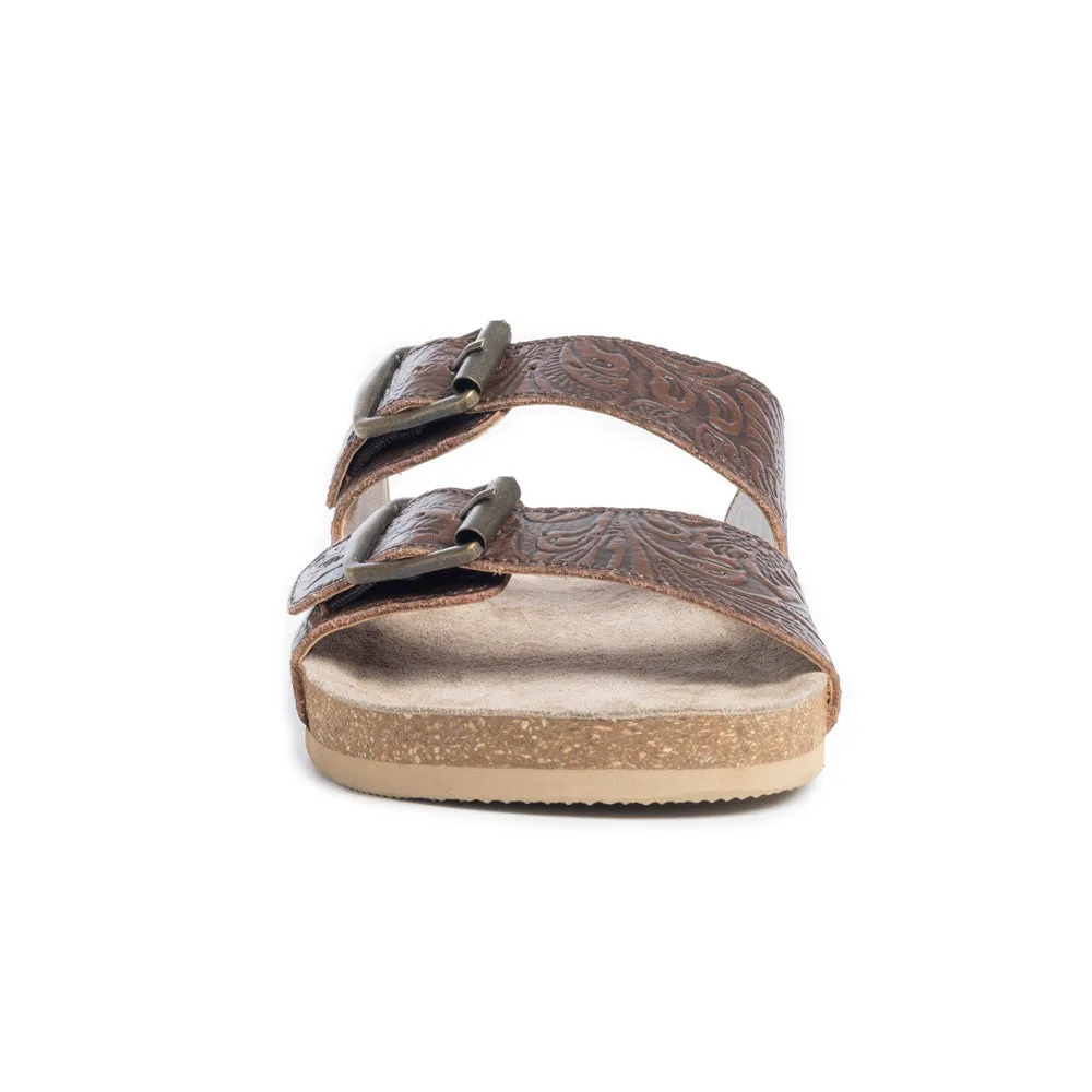 Cedarstone Brown Embossed Leather Sandals