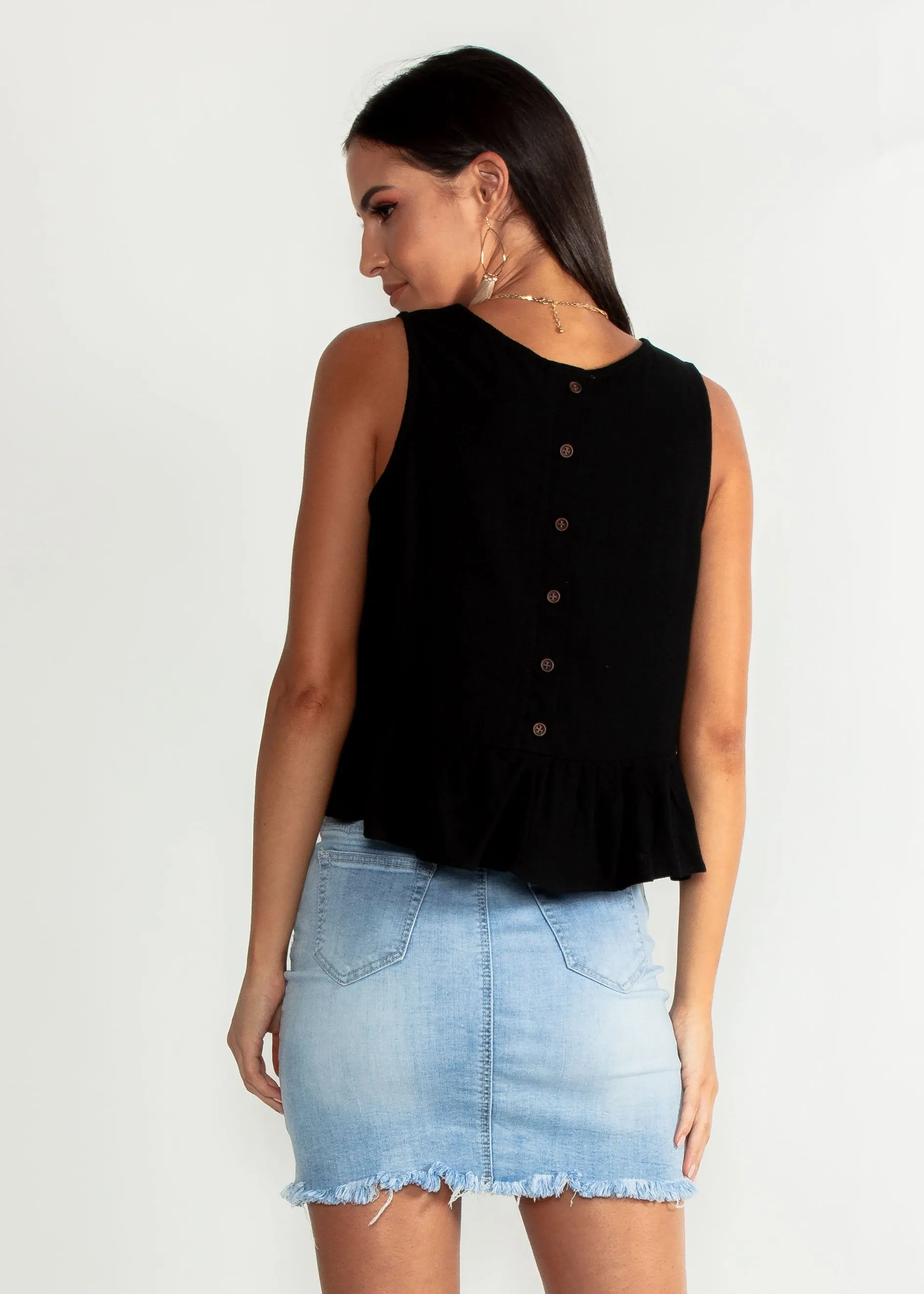 Come Find Me Linen Sleeveless Top - Black