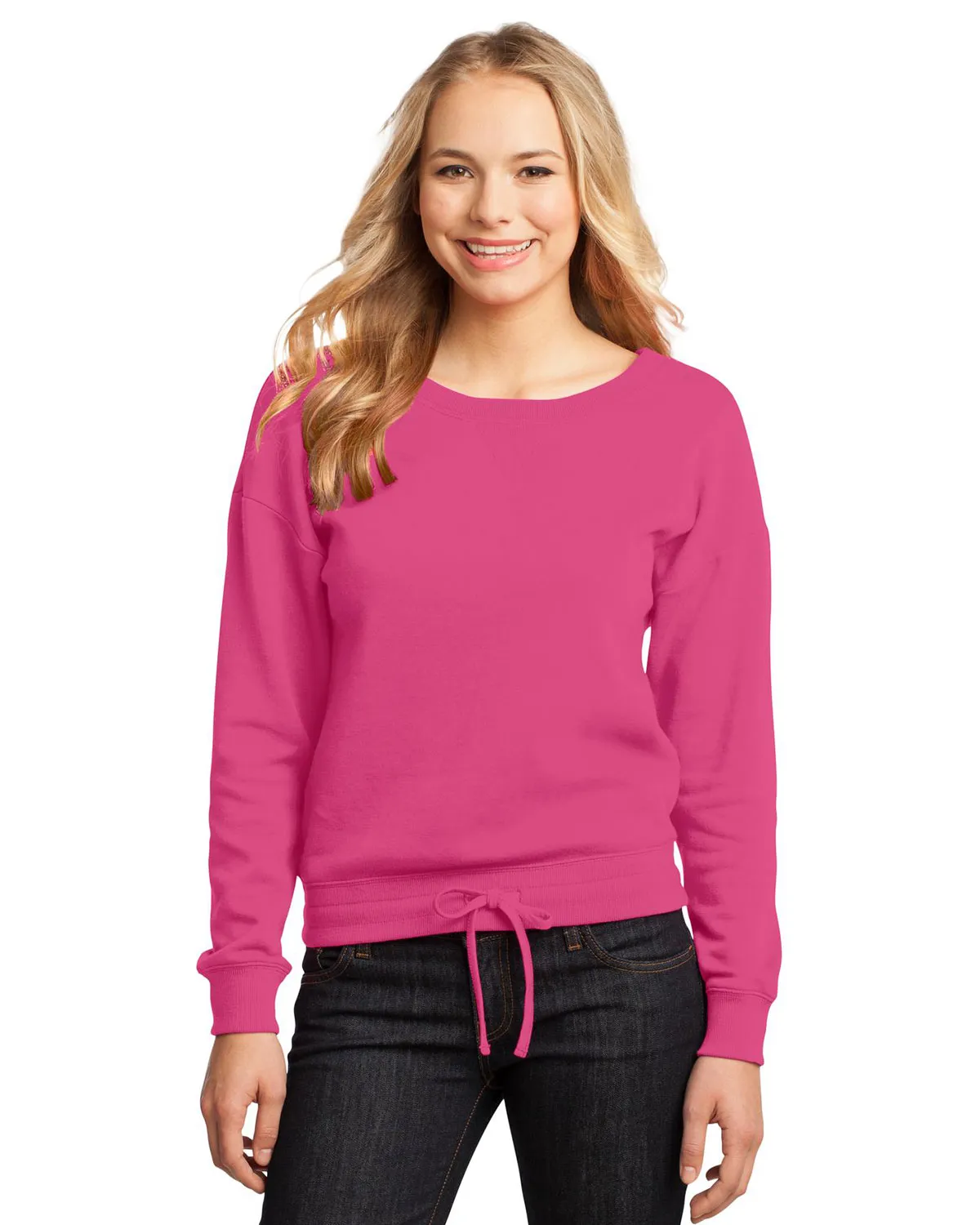 District DT293 Women Core Fleece Wide Neck Pullover