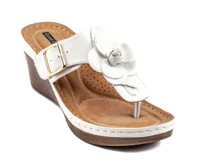 Flora White Wedge Sandals