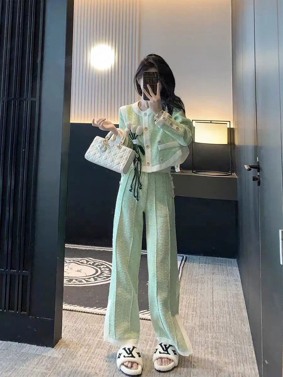 High-end small fragrance suit for women spring and autumn 2023 new fashion lady temperament high-end wide-leg pants two-piece se