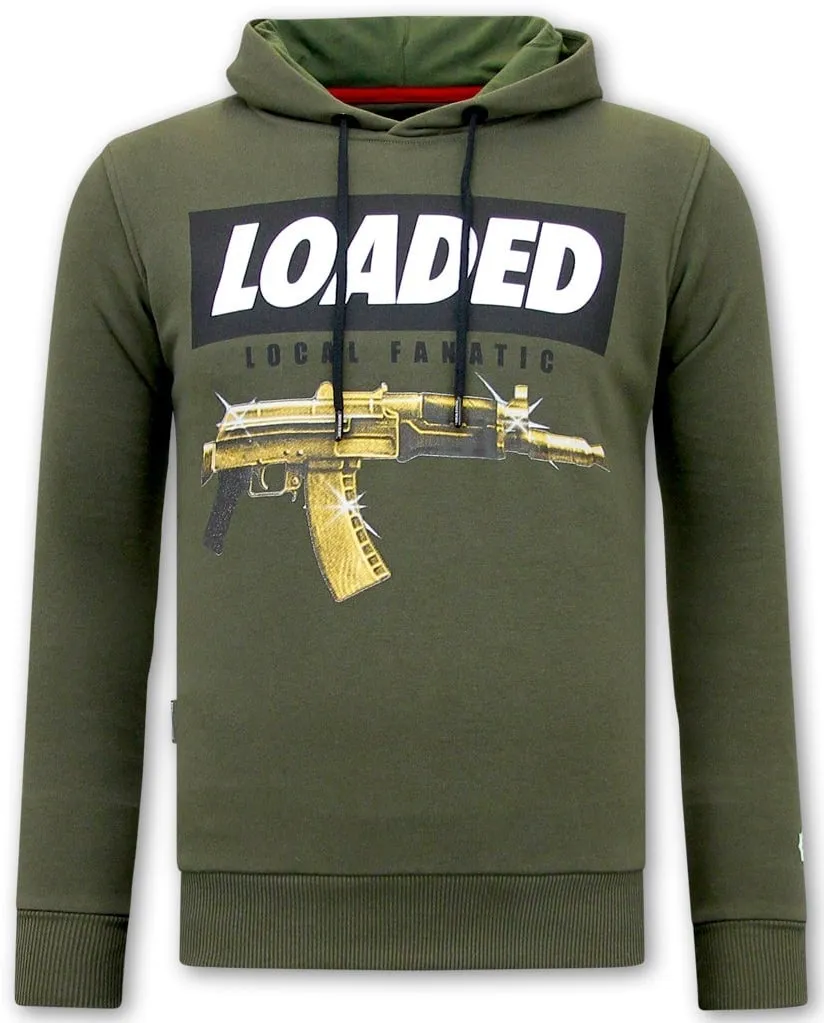 Hoodie for Men Loaded Gun Print Green | NEW |