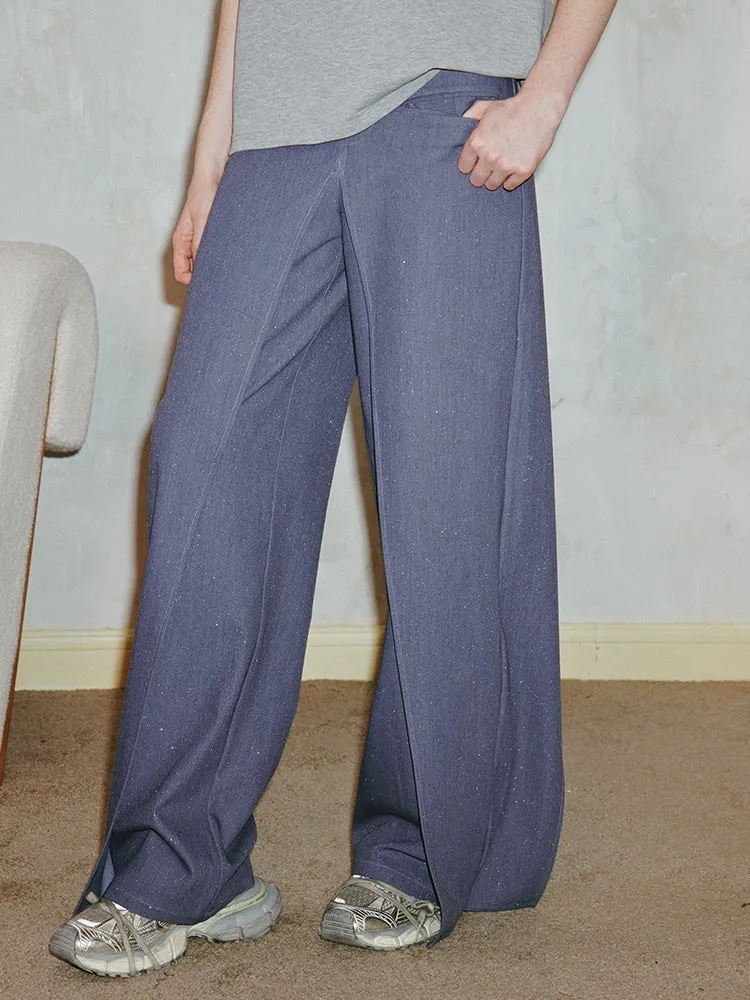 Irregular Shiny Wide-leg Floor-length Banana Pants