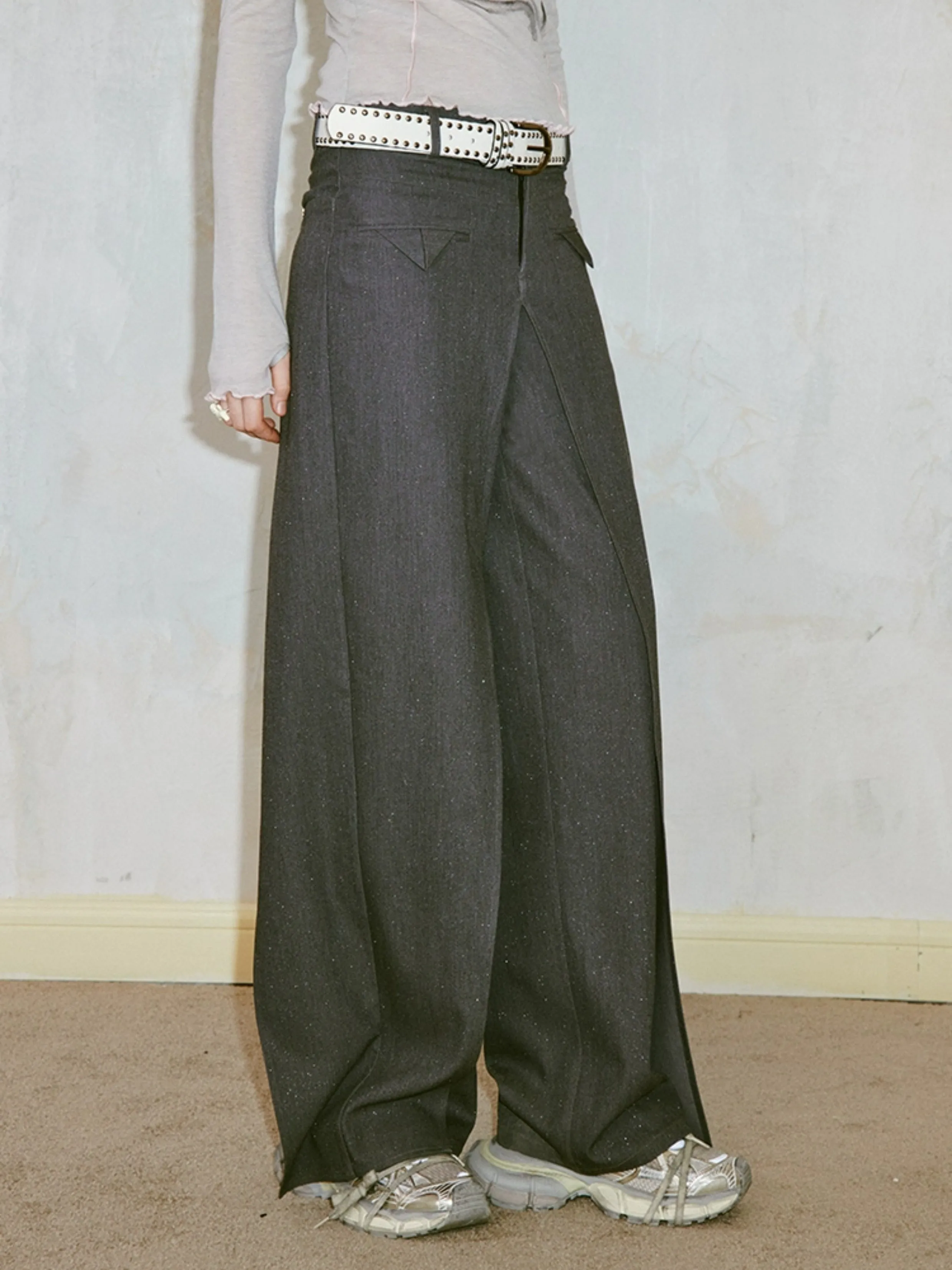 Irregular Shiny Wide-leg Floor-length Banana Pants