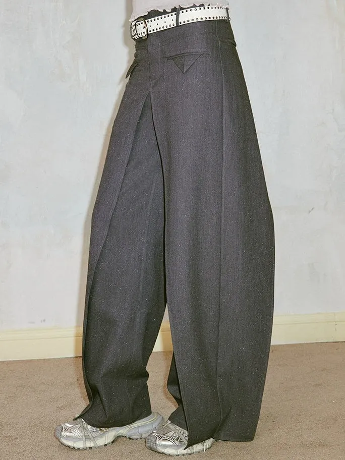 Irregular Shiny Wide-leg Floor-length Banana Pants