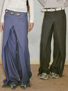 Irregular Shiny Wide-leg Floor-length Banana Pants