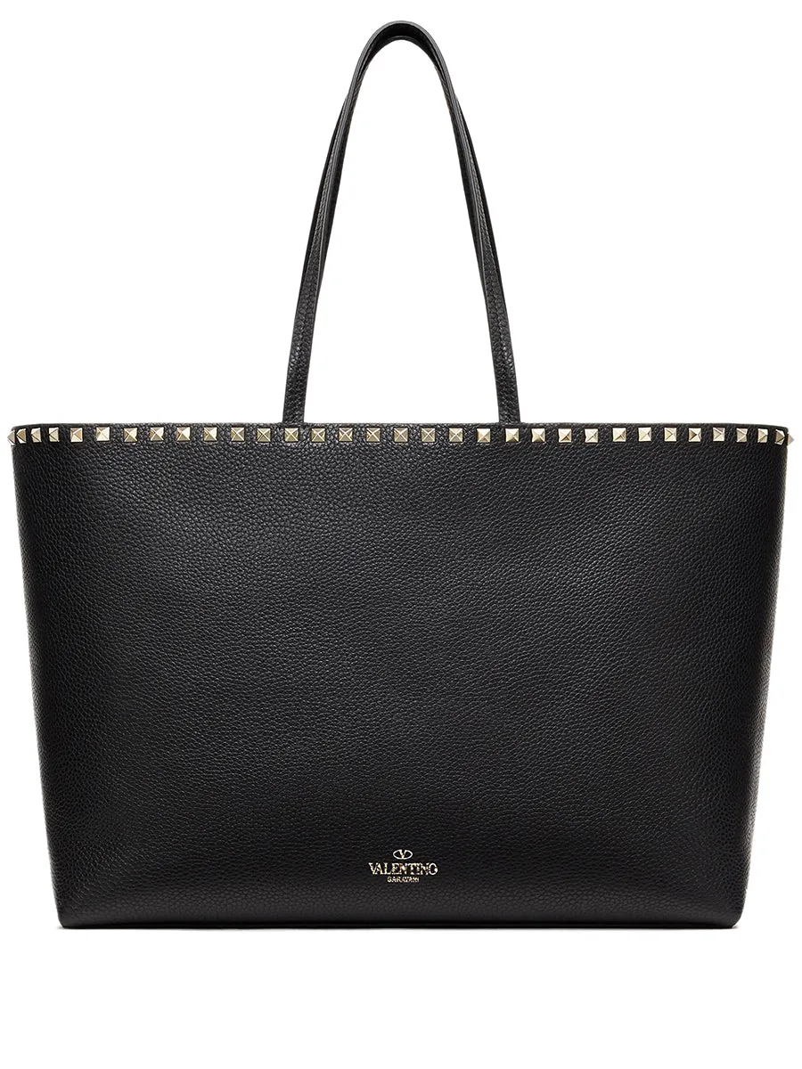 Large Grain Calfskin Leather Rockstud Shopping Bag