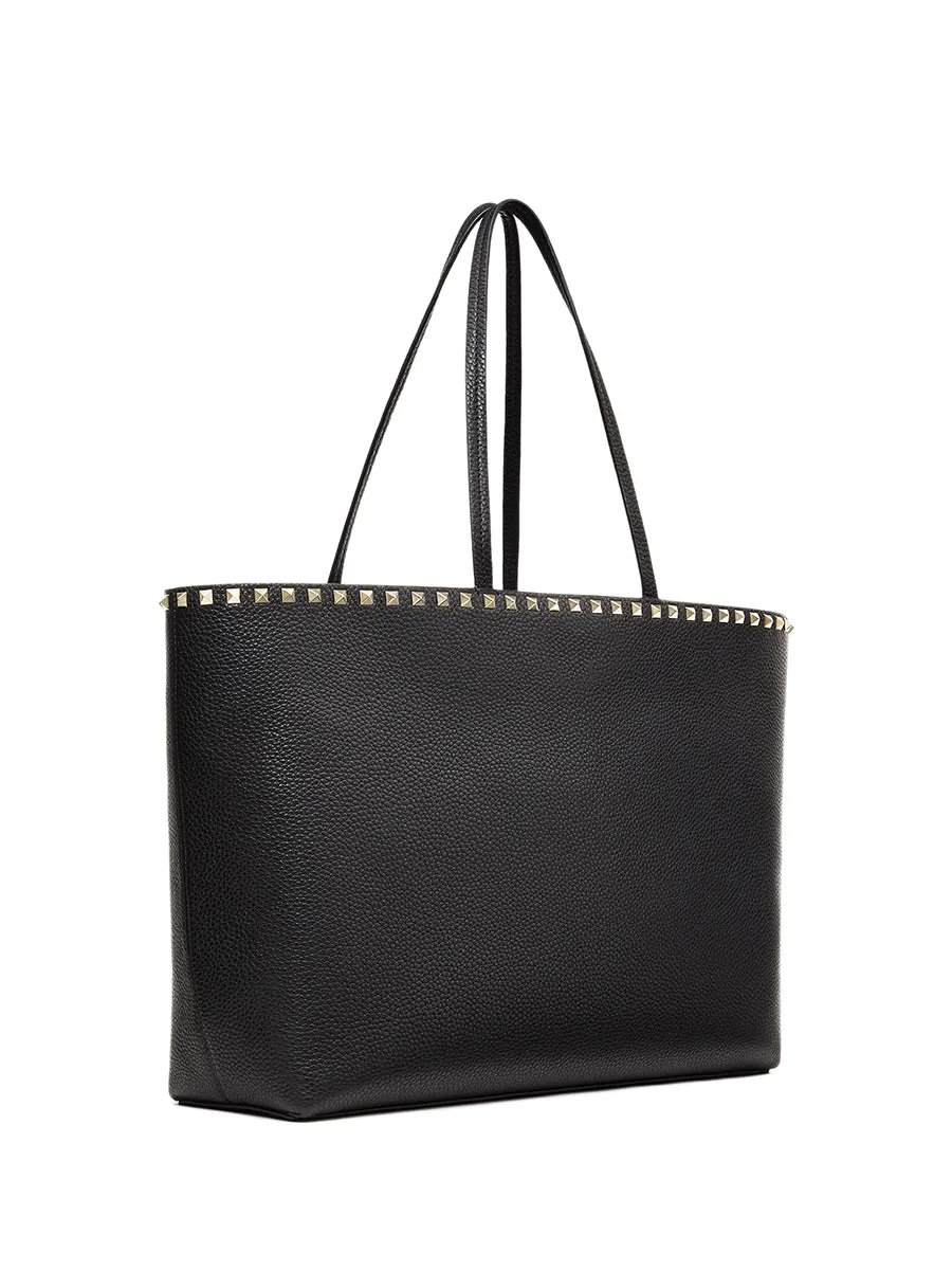 Large Grain Calfskin Leather Rockstud Shopping Bag