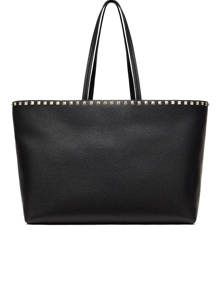 Large Grain Calfskin Leather Rockstud Shopping Bag