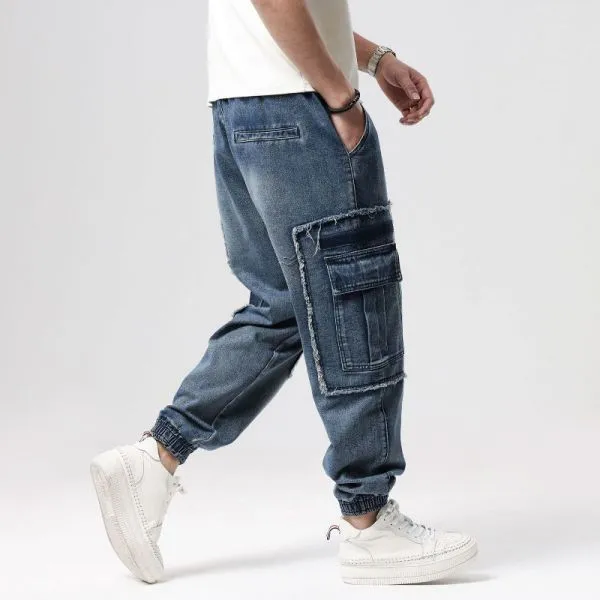 Loose jeans with elastic waist for men