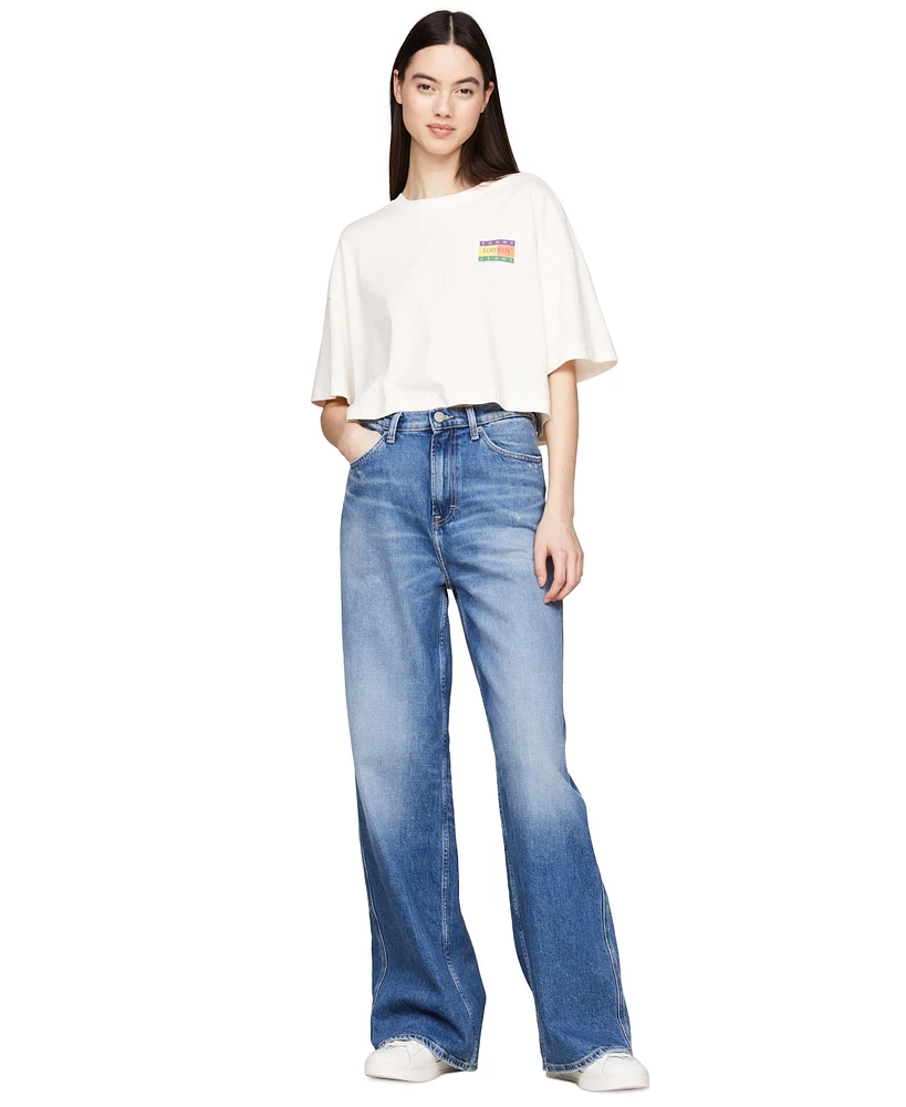 Macy's Tommy Jeans Women's Oversized Cropped Summer Flag T-Shirt