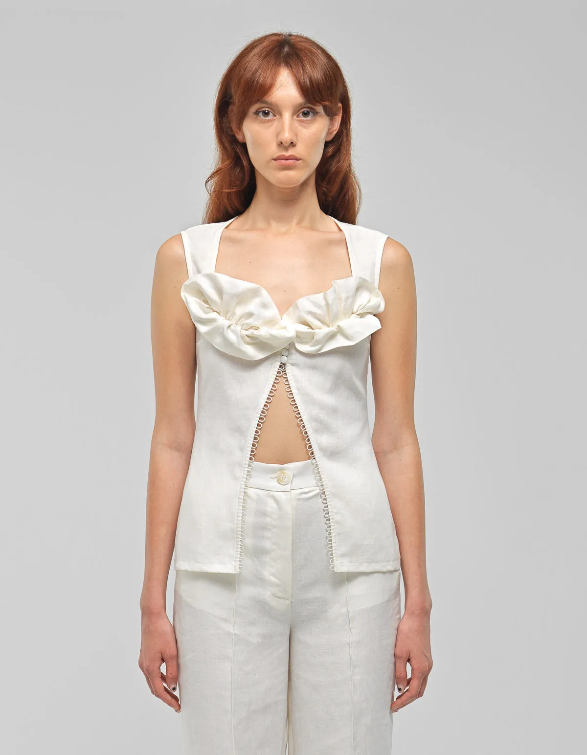 Maet Primrose Ruffled Sleeveless Top - White