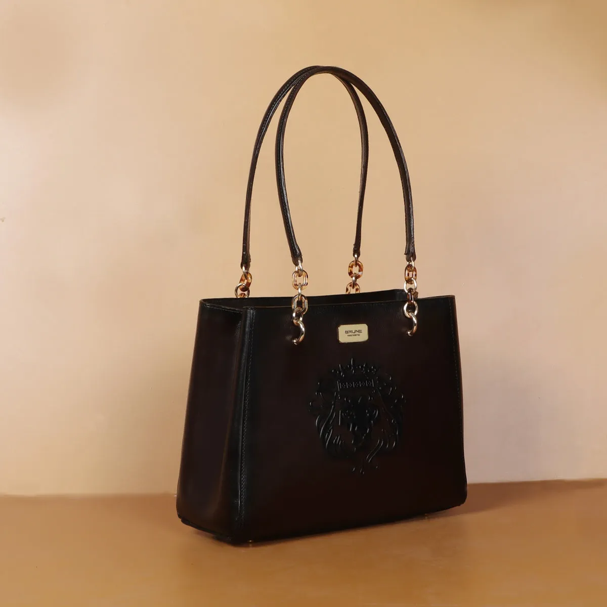 Medium Dark Brown Genuine Leather Hand Bag For Women