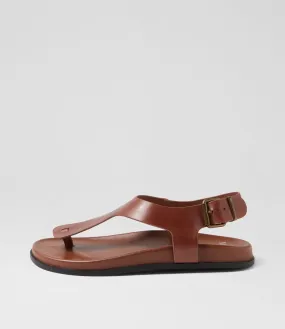 MOLLINI Hallee Walnut Black Leather Sandals