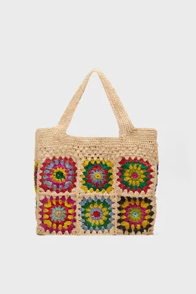 Multi Carina Raffia Crochet Tote