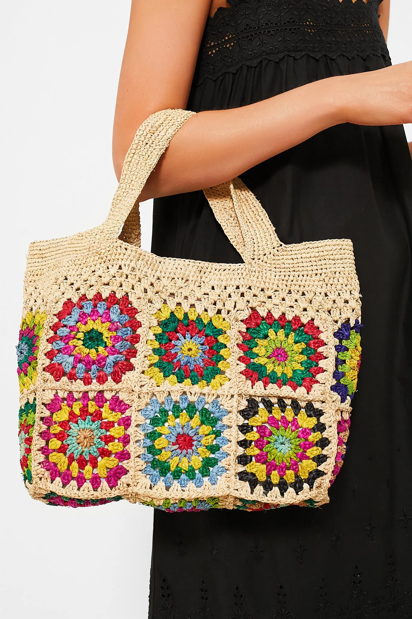 Multi Carina Raffia Crochet Tote