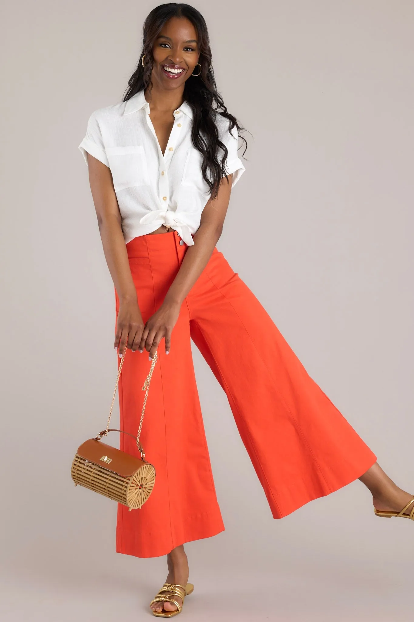 Navigating Life Red Orange Wide Leg Cropped Pants