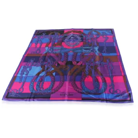 Navy Pink Silk Della Cavalleria Scarf 90