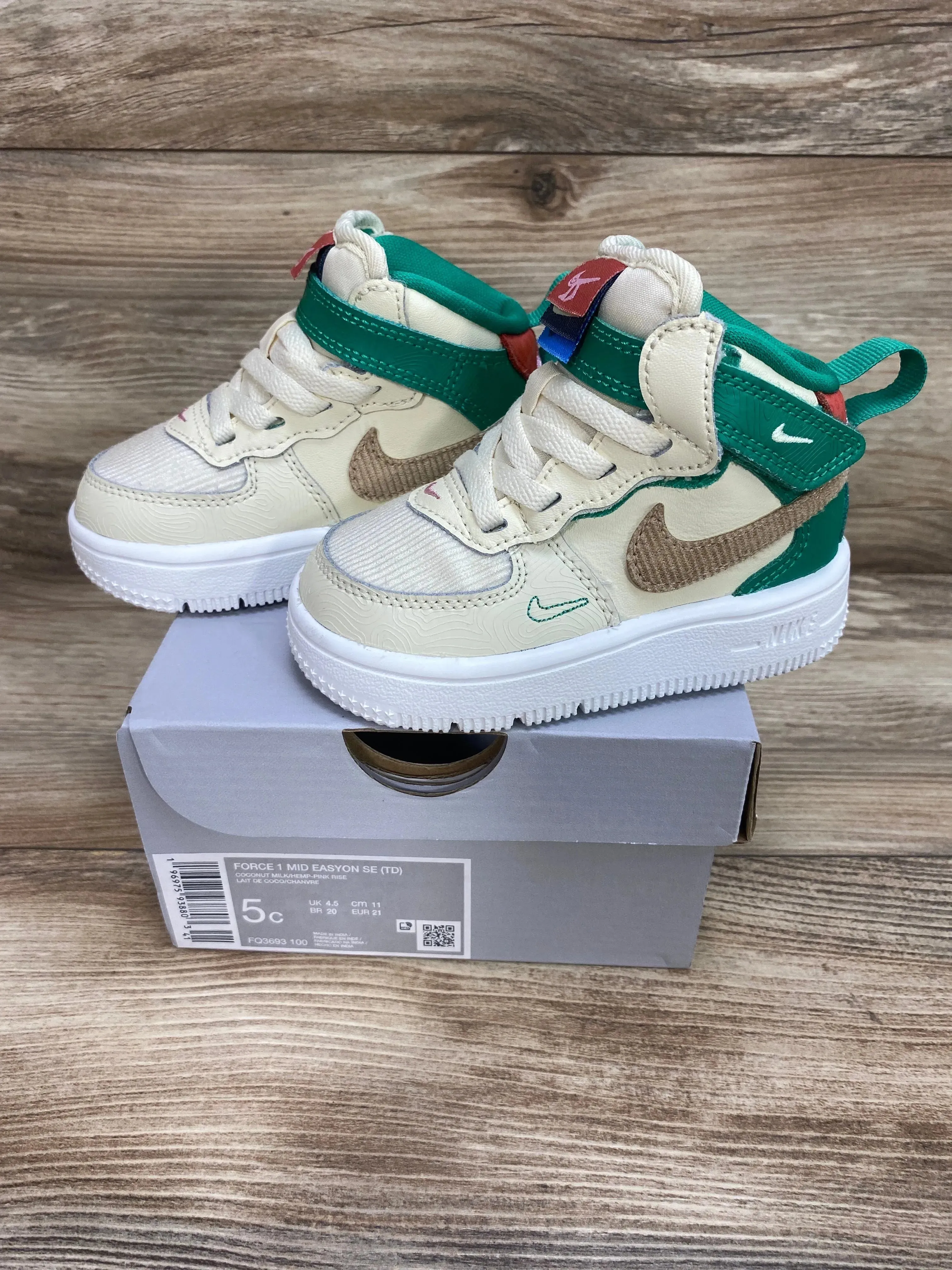 Nike Air Force 1 Mid EasyOn SE GS 'Coconut Milk Stadium Green' Sneakers sz 5c-