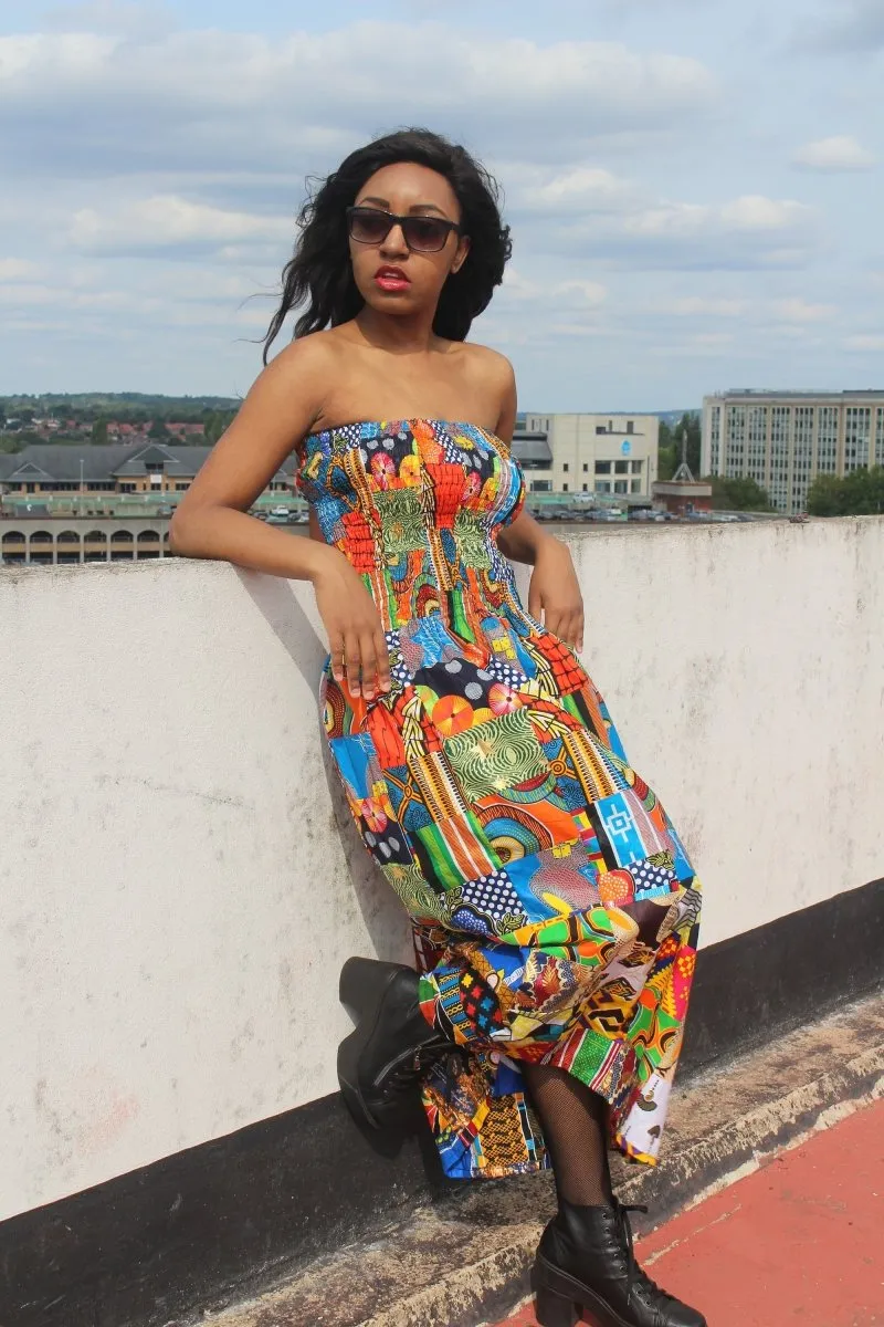 Patchwork Dress in Ankara Print - Festival Dress