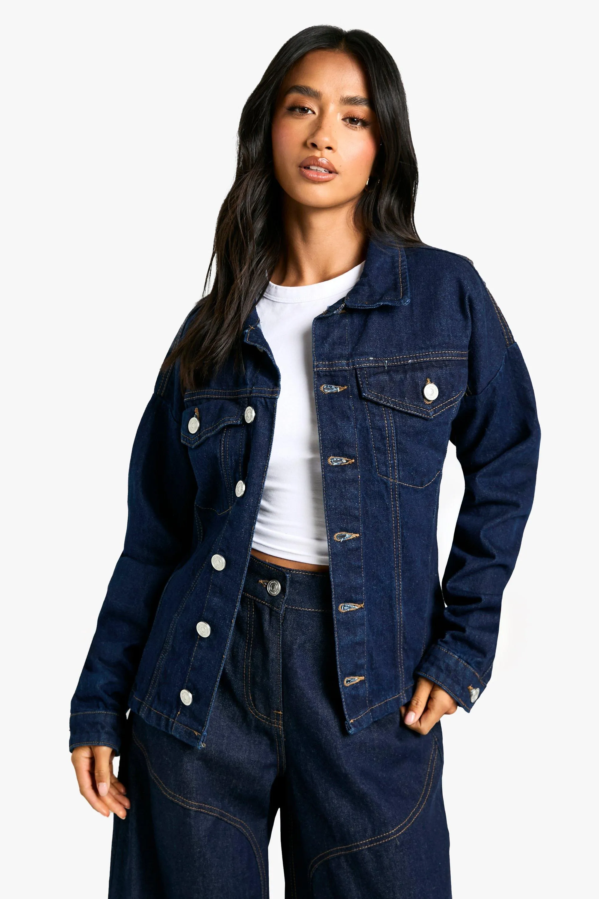 Petite Cinched Waist Indigo Denim Jacket