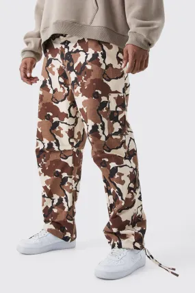 Plus Fixed Waistband Ripstop Straight Leg Camo Pants