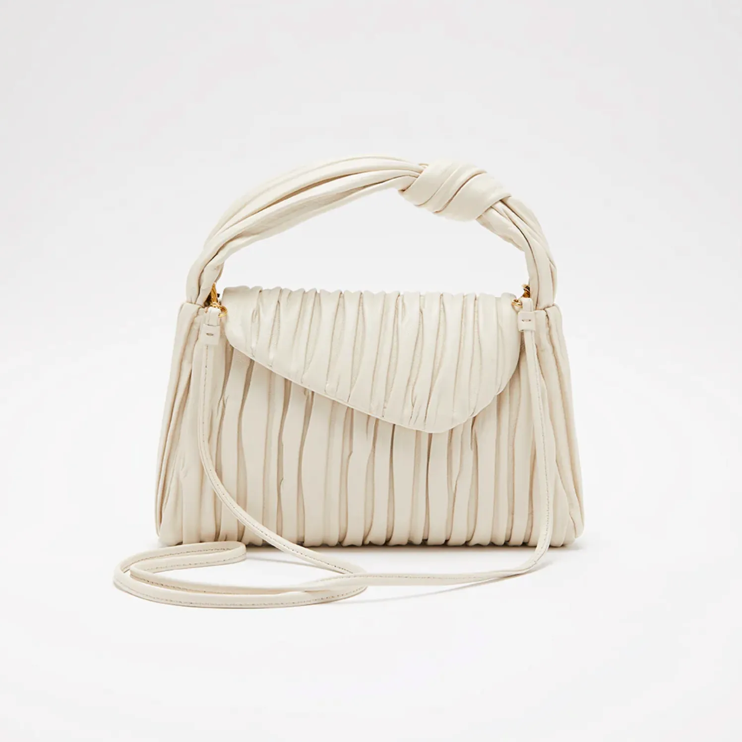 Softissima Small Pleated Leather Bag - Milk