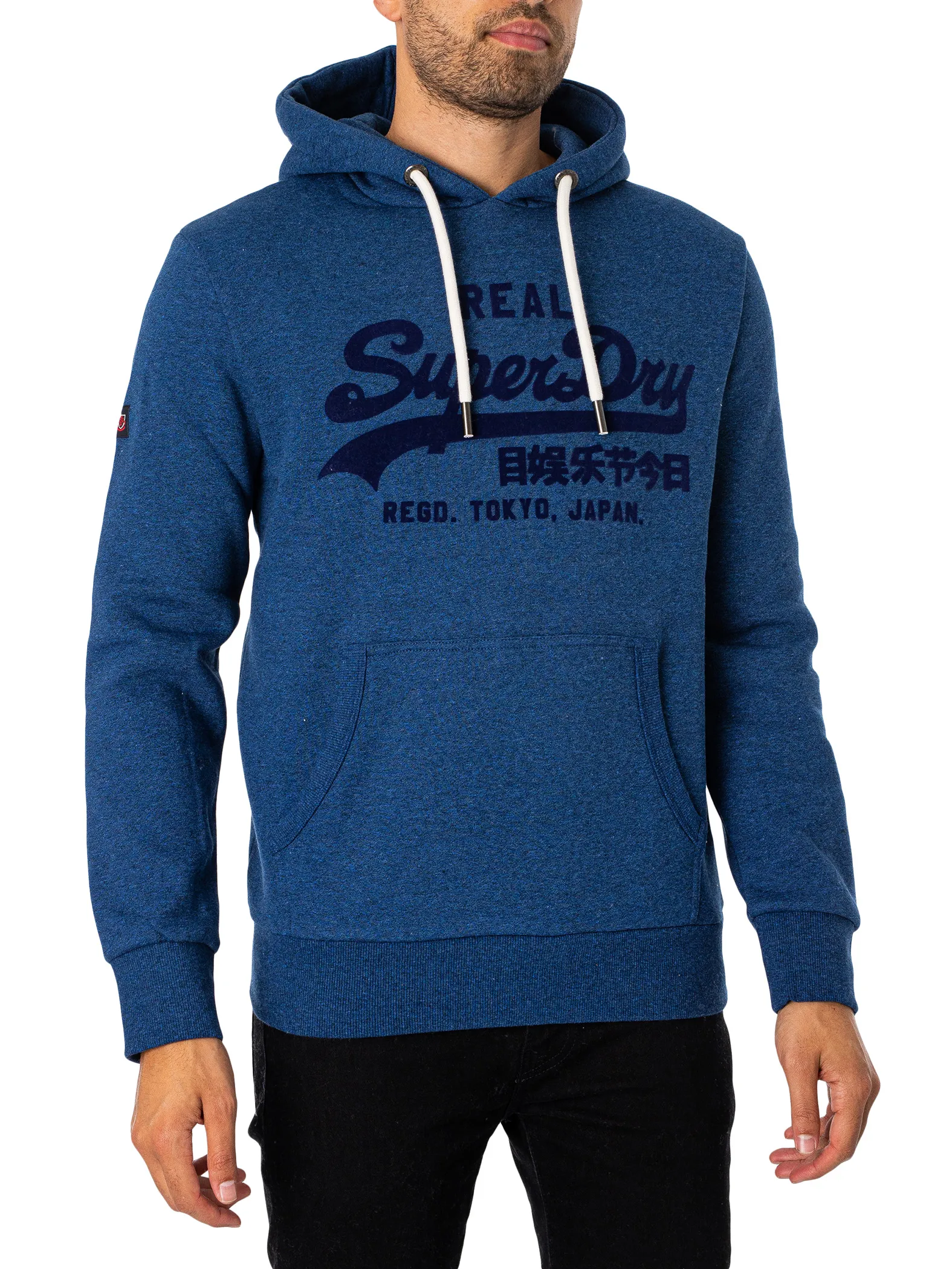 Superdry Tonal Vintage Logo Pullover Hoodie - Bright Blue Marl