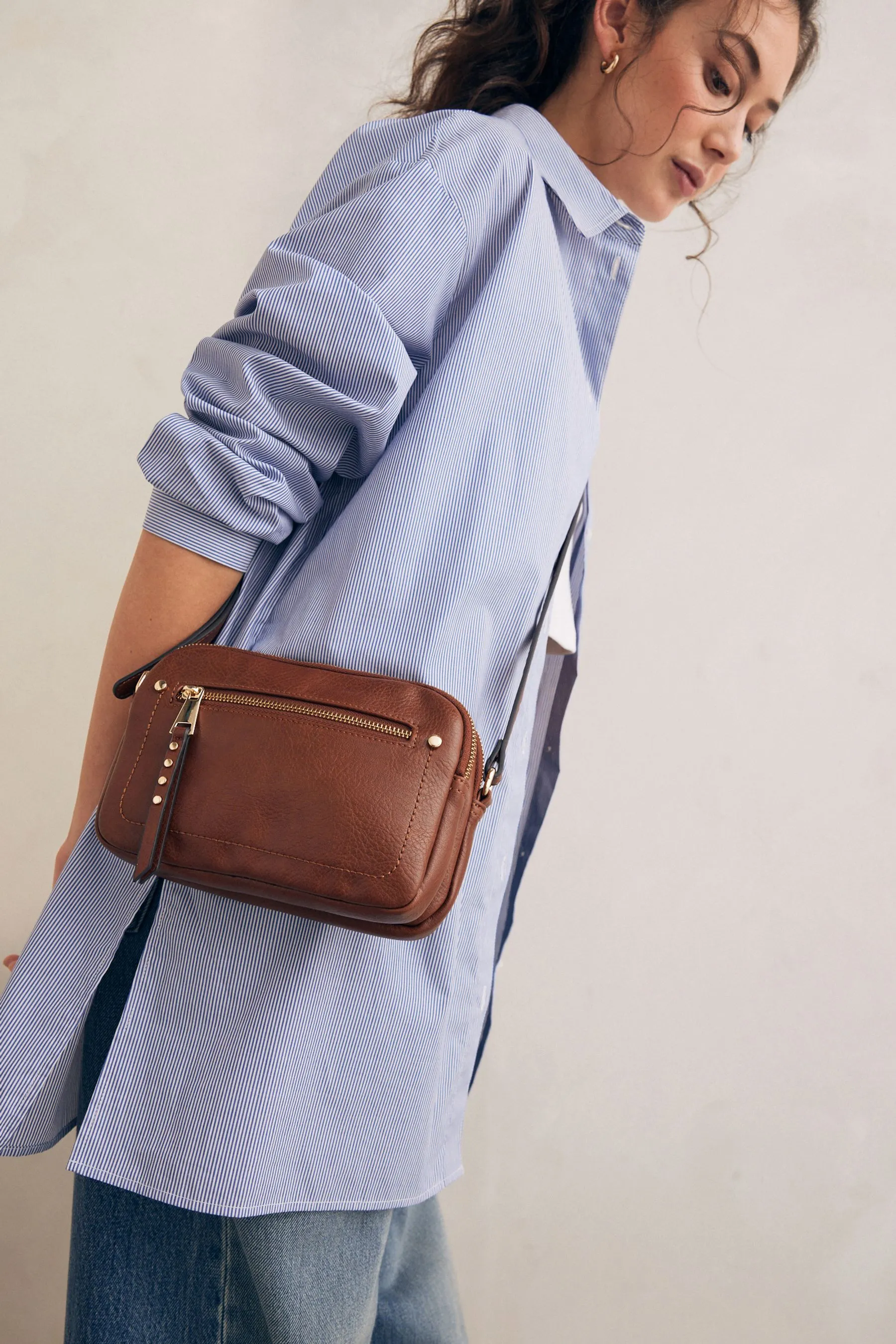 Tan Brown Utility Stud Cross-Body Bag