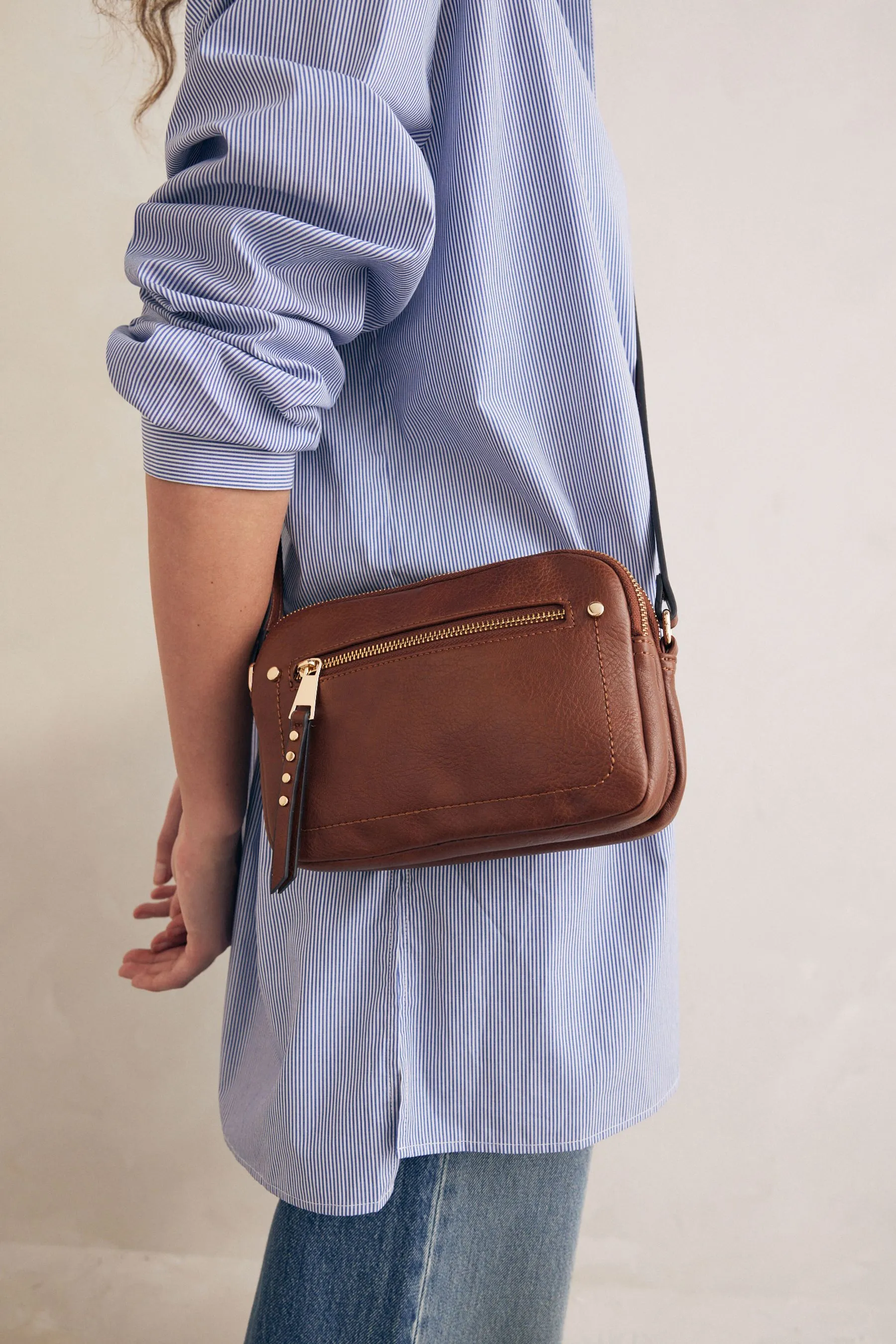 Tan Brown Utility Stud Cross-Body Bag