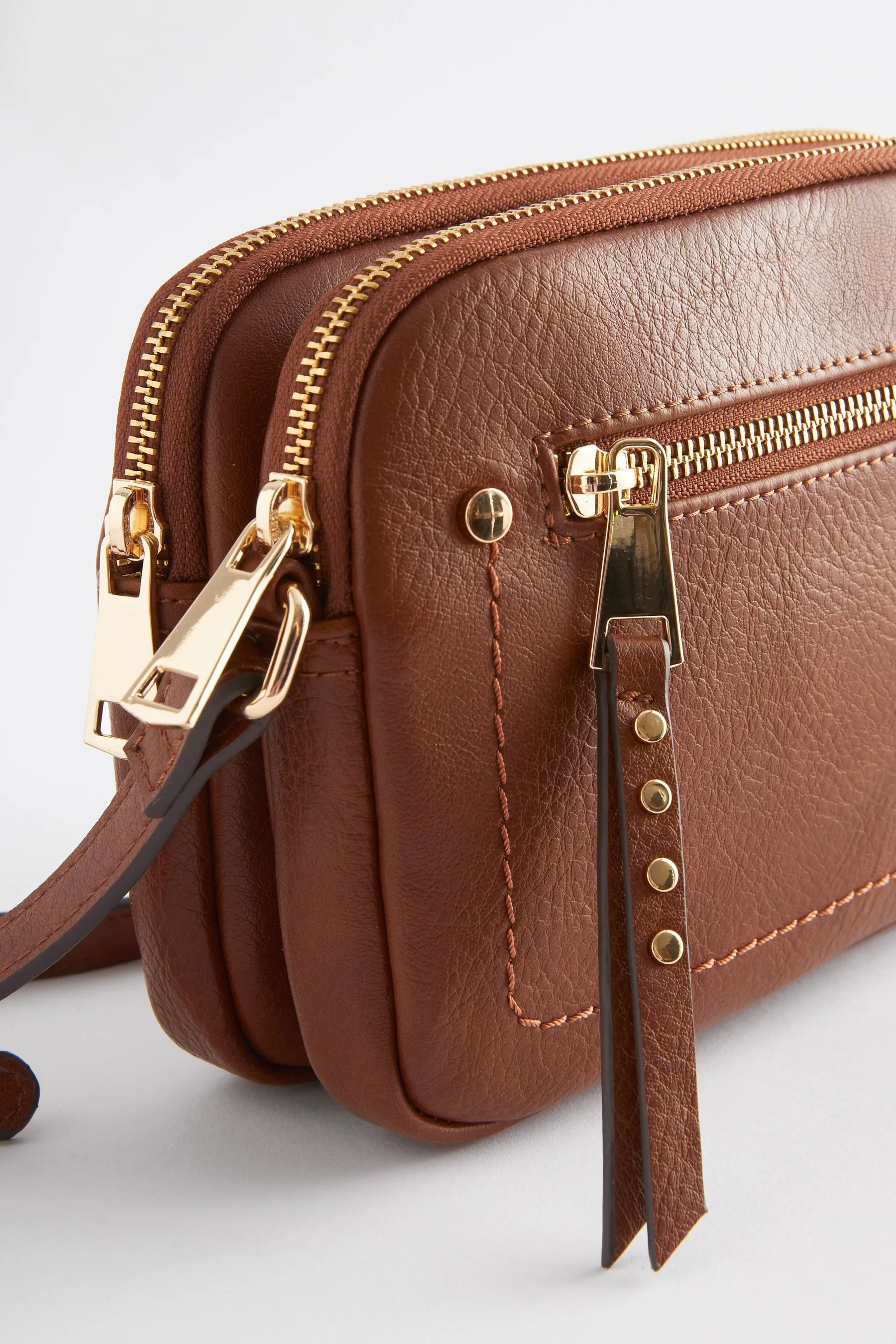 Tan Brown Utility Stud Cross-Body Bag