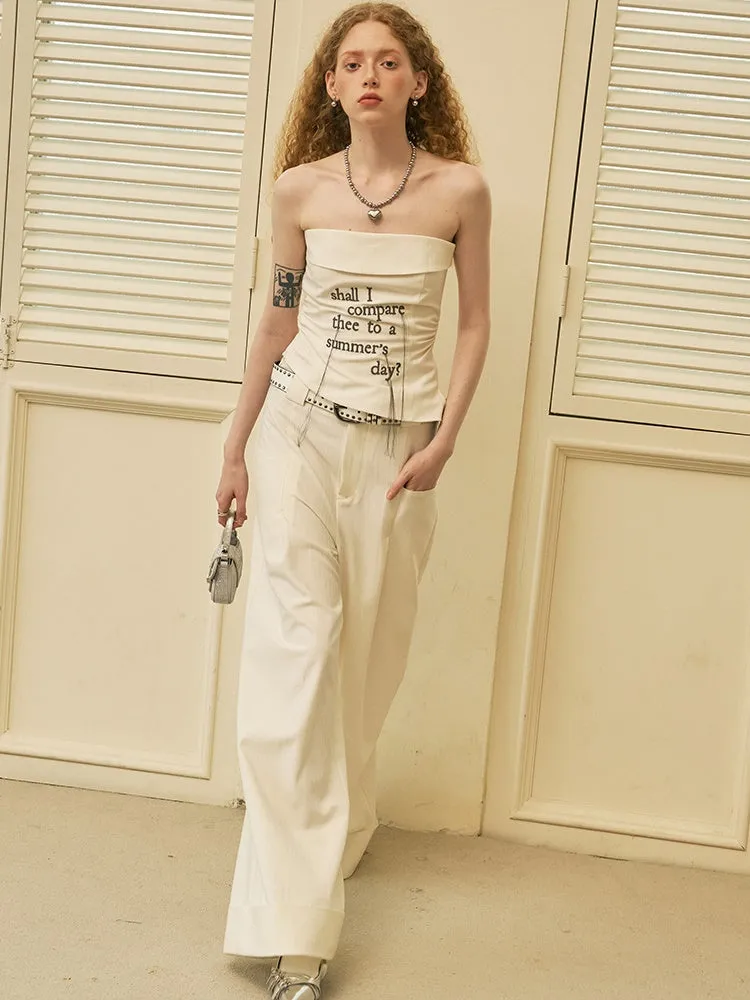 Tassel Letter Embroidery Bare-top & Wide-Leg Pants