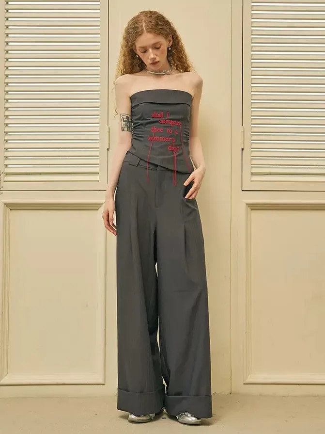 Tassel Letter Embroidery Bare-top & Wide-Leg Pants