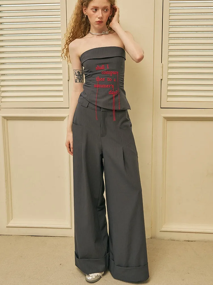 Tassel Letter Embroidery Bare-top & Wide-Leg Pants