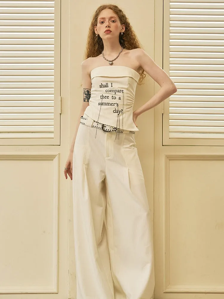 Tassel Letter Embroidery Bare-top & Wide-Leg Pants